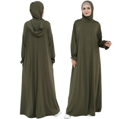 Muslim Dress for Women Pakistani Kaftan Abaya Robe Arabic Islamic Prayer Clothes Dubai Outfits - color: Army Green