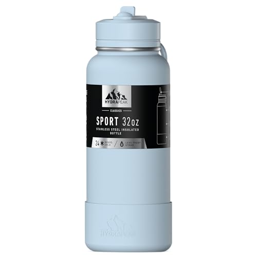 Hydrapeak 32oz Sport Insulated Water Bottle with Straw Lid, Leak & Spill Proof, Keeps Drinks Cold for 24 Hours, Hot for 12 Hours, Premium Stainless Steel Water Bottles (32oz, Powder Blue) - color: Powder Blue