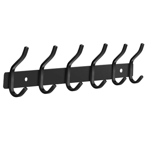 17 Inch Coat Rack Wall Mount with 6 Hooks, Black Wall Hook Rack | Wall Hooks Heavy Duty for Hanging Backpack, Bag, Purse, Clothes, Hat, Coat, Towel | Entryway & Bathroom Storage Organization - color: Black, size: 6 Hooks