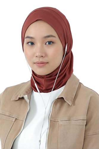 Aisha's Design Practical Cotton Bonnet with Built-In Neck Cover and Ear Access - color: Cinnamon