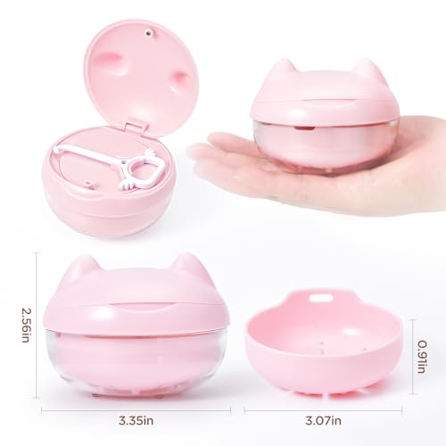 Retainer Case Denture Bath Case Basket Mirror Leak-proof Pink Cat | 2-in-1 design Strainer Basket No-Leak Cleaning Case for Mouth Guard Cute Removal Tool,Aligner chewies,Bursh - color: Pink Cat