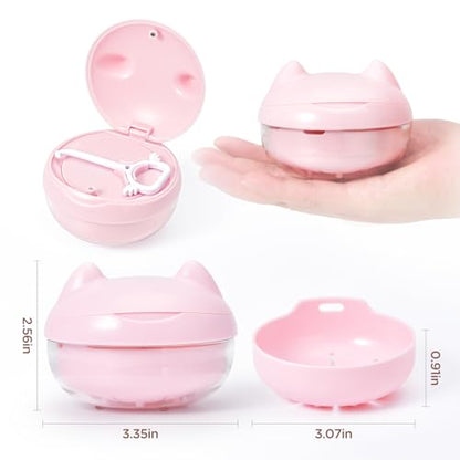Retainer Case Denture Bath Case Basket Mirror Leak-proof Pink Cat | 2-in-1 design Strainer Basket No-Leak Cleaning Case for Mouth Guard Cute Removal Tool,Aligner chewies,Bursh - color: Pink Cat
