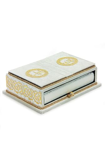 The Holy Quran Velvet Box Sets | Special Quran Holder Stand | Luxury Islamic Gift | Spiritual Grace| Quran Dimension;6.6*9.4inch/17*24cm I Perfect Ramadan, Eid, Umrah Gift for Muslim Women Men (White) - color: White