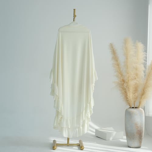 khalat Women's Hijab Chiffon Hijab for Women Muslim 2 Layers Ruffle Lightweight Large Hijab - color: Beige