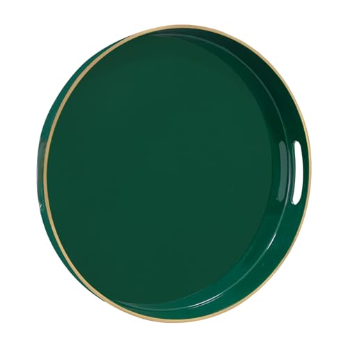 MAONAME 13" Dark Green Decorative Tray, Round Serving Tray with Handles - color: Dark Green, size: 13"