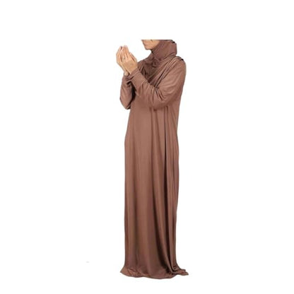 Hooded Muslim Hijab Dress For Women Full Cover Prayer Garment Long Ramadan Modest Maxi Gown - color: Brown