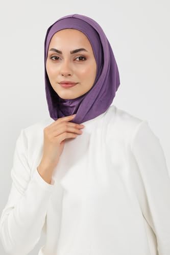 Aisha's Design Full Coverage%95 Cotton Bonnet for Women, Ready-to-Wear Hijab Bonnet Headscarf with Neck Coverage - color: Purple