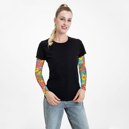 Arm Sleeves Outdoor Garden Sports Cooling Sun Sleeve for Women Men Farm - color: Hippie Flower
