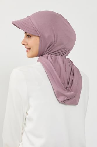 Aisha's Design Full Coverage Cotton Bonnet Hijab with Visor Modest Underscarf Bonnet - color: Lilac