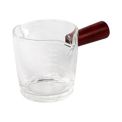 70ml Double Spouts Espresso Cup Shot Glasses Heat-Resistant Measuring Cup Mini Milk Glass Mug with Wooden Handle Clear Scale Ounce for Milk Coffee Espresso Making Heavy Glass Measuring Cup - color: 70ml, with Wood Handle
