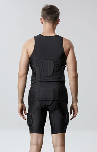 Topeter Men’s Padded Football Shirt Rib Protectors Compression Shirts with Pads Basketball Protective Gear Rugby Tank Top - size: X-Large