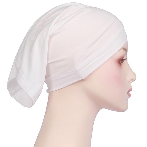2 Pcs Women Hijab Undercaps Under Scarf Hijab Cap Solid Color Stretch Under Caps Inner Under Scarf Hat White - color: White