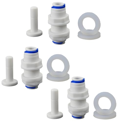 1/4" Push-Fit Bulkhead Fitting, 3 Pcs | Plastic push-to-connect RO fitting for reverse osmosis water filter purifier systems. - size: 1/4" Panel Mount Adapter