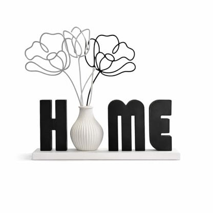 Modern Home Decor Set with Vase – Minimalist Black and White Table Decoration, Living Room Shelf Decor, Handmade Style Centerpiece