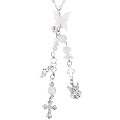 Angel Cross Rearview Mirror Charm Crystal Angel Wing Hanging Chain - style: Angel Cross