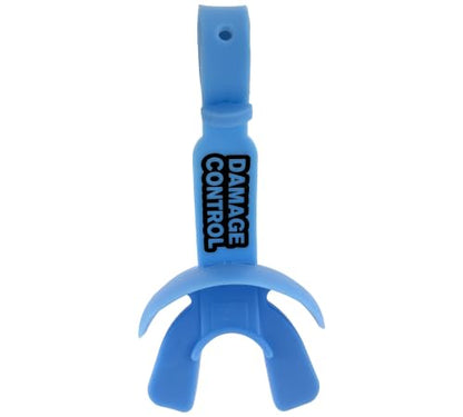 DAMAGE CONTROL Mouthguard with Permanent Helmet Strap, Youth Mouth Guard to Protect Lips & Teeth, No Boiling Pacifier, Breathable Binky Mouthpiece, Football Mouthpiece, Works with Braces (Light Blue) - color: Light Blue