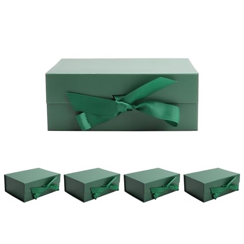 kaxilu Dark Green Gift Boxes with Ribbon Foldable Gift Boxes Set of 5 Magnetic Gift Boxes for Presentations and Groomsmen Proposal, Glossy Finish,Large-L11.5*W8.6*H4.2inch - color: Dark Green, size: Large-L11.5*W8.6*H4.2inch