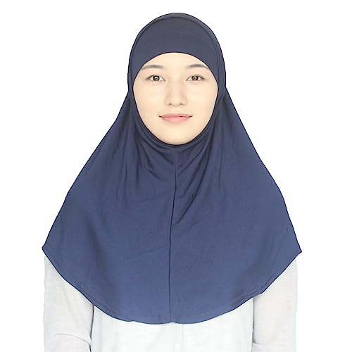 Women's Muslim Hijab Al-Amira Hijabs 2 Pieces with Tube Underscarf Cap Instant Soft Scarf - color: Navy Blue