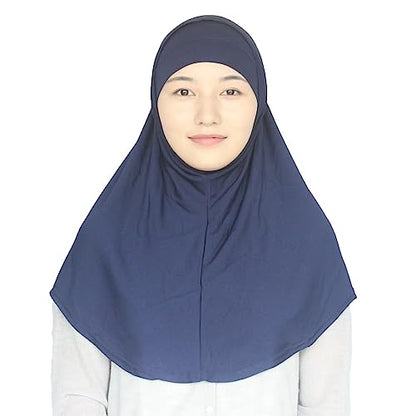 Women's Muslim Hijab Al-Amira Hijabs 2 Pieces with Tube Underscarf Cap Instant Soft Scarf - color: Navy Blue