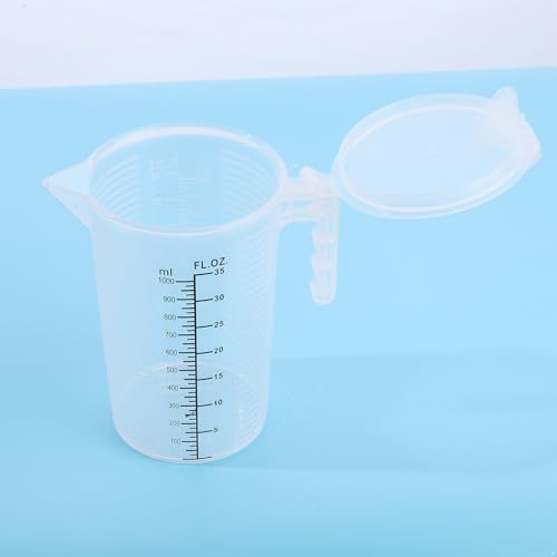 dPois Plastic Measuring Cup Thick Graduated Liquid and Dry Container Measuring with Handle Spout and Lid for Laboratory Kitchen Baking Transparent 1000ml - size: 1000ml