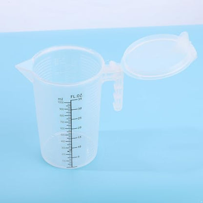 dPois Plastic Measuring Cup Thick Graduated Liquid and Dry Container Measuring with Handle Spout and Lid for Laboratory Kitchen Baking Transparent 1000ml - size: 1000ml