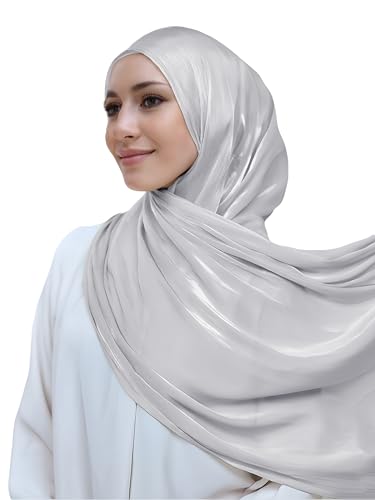 Lina & Lily Sheen Shimmer Women's Crepe Scarf Shawl Wrap Head Hijab Lightweight - color: Light Gray