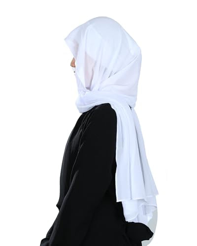 Magnetic Chiffon Hijab Scarf for Women, Quick Snap Closure Headscarf, Breathable Muslim Headwrap with Under Cap - color: Pearly White