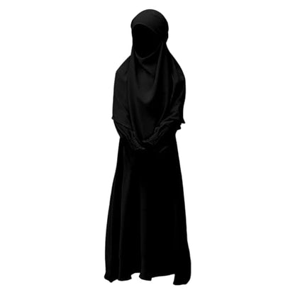 Muslim Clothes for Toddler Girls Long Sleeve Abaya with Hijab Two Piece Kids Prayer Dress Maxi Islamic Scarf Kaftan - color: Black, size: 3-4 Years