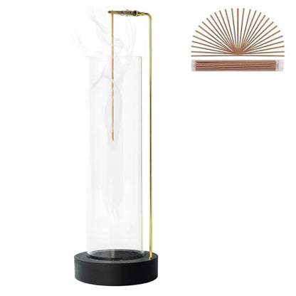 Incense Holder for Sticks, Anti-Ash Flying Incense Burner with 30 Incense Sticks, Detachable Glass Ash Catcher - color: Black