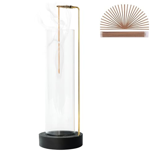 Incense Holder for Sticks, Anti-Ash Flying Incense Burner with 30 Incense Sticks, Detachable Glass Ash Catcher - color: Black