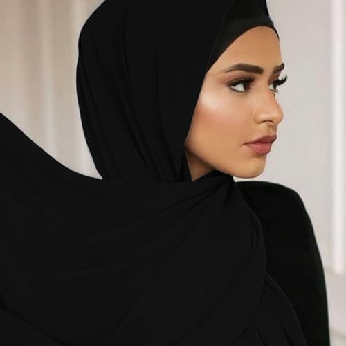 Hijab Scarf for Women Soft Cotton Muslim Jersey Hijab Head Wrap Scarves Fashion Long Scarf Shawls - color: Black