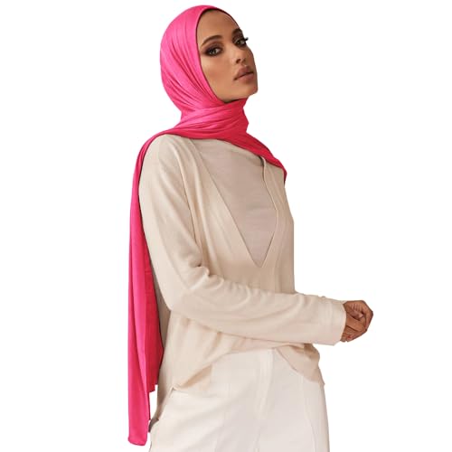 Soft Hijab Scarf for Muslim Women, 71" Long Head Wrap Shawl - color: Hot Pink