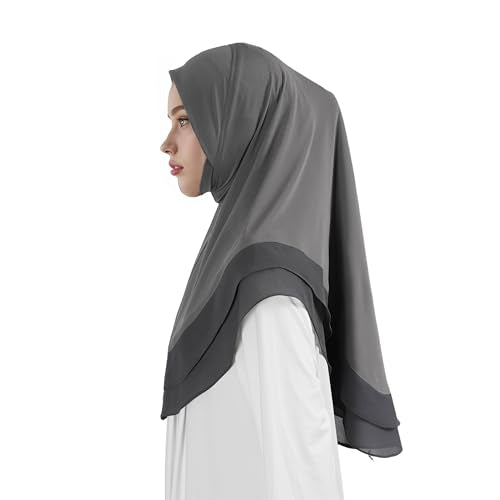 Hijab for Women Muslim Patterned Headscarf Arabian Headscarf Islamic Khimar Prayer Cloth Hijab Scarf for Women - color: Dark Grey