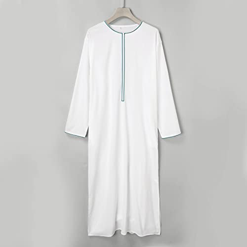 Alalaso Mens Kaftan Thobe Islamic Saudi Arabic Middle East Robes Solid Color Lightweight Long Sleeve Clothing Ramadan Jubbah - color: 1-white, size: Large
