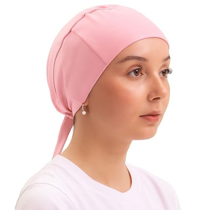 FabNest Women Hijab Undercap Islamic Muslim Under Scarf Hats Bonnet with Tie Back Non-Slip Breathable and Snug-Fit - color: Baby Pink