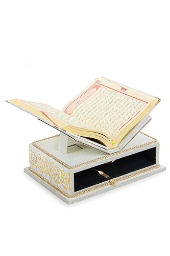 SODEF Quran Set with Tabletop Lectern and Velvet Box Rahiya Series White - Arabic Text, 601-650 Pages, Islamic Gift Set