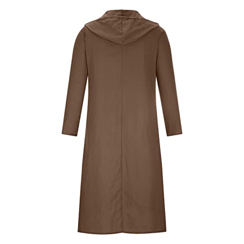 Ctreela Kaftan Thobe for Men Big And Tall Muslim Hooded Robe Mens Long Sleeve Caftan Thawb Islamic Ramadan Masjid Gown - color: Brown, size: XX-Large