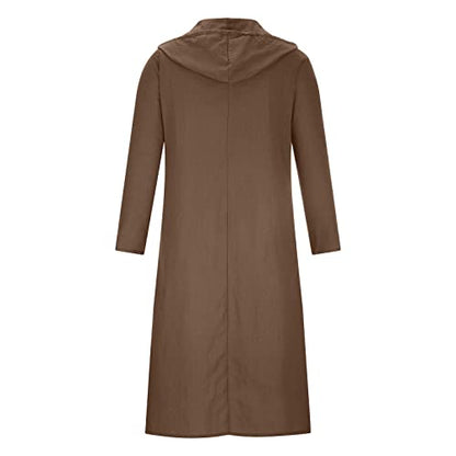 Ctreela Kaftan Thobe for Men Big And Tall Muslim Hooded Robe Mens Long Sleeve Caftan Thawb Islamic Ramadan Masjid Gown - color: Brown, size: Large
