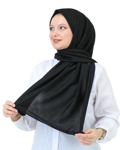 Prien Hijab For Women Muslim Lightweight Scarf Head Scarves For Girls Islamic Long Headscarf Chiffon Shawl Prayer Set Ramadan - color: Black