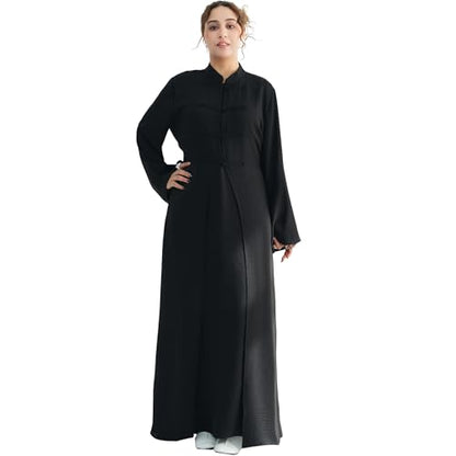 Lenmipot Elegant Middle Eastern Abaya 2pcs Stand Collar Maxi Dress for Women Muslim Jilbab Kaftan Eid Dubai Abaya Outfits - color: Blacka, size: Large