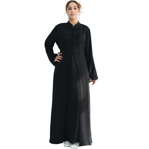 Lenmipot Elegant Middle Eastern Abaya 2pcs Stand Collar Maxi Dress for Women Muslim Jilbab Kaftan Eid Dubai Abaya Outfits - color: Blacka, size: X-Large
