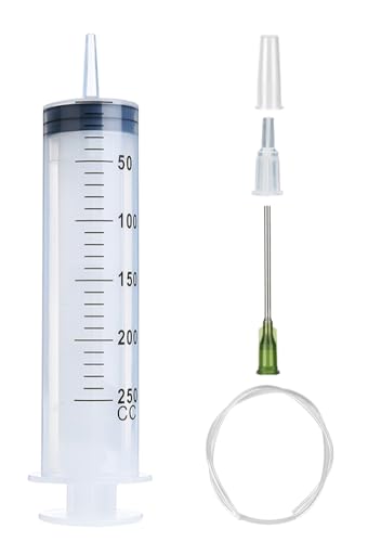 250ml Syringe with 27.6 Inch Tube and Needle, Extra Large Plastic Syringe with Tubing for Glue Dispensing, Scientific Labs, Watering, Refilling - style: 250 ml