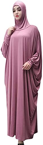 FPOVFPO Womens Solid One-Piece Prayer Dress Muslim Abaya Islamic Maxi Breathable Ramadan Dress Kaftan Hijab - color: Lotus Root Purple