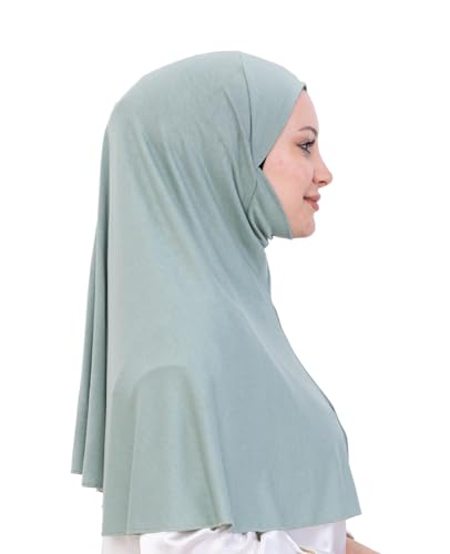 Prien Easy To Wear Hijab For Women, Muslim Instant Turban With Niqab, Islamic Clothes, Soft Scarf For Prayer, Abaya, Khimar - color: Light Green