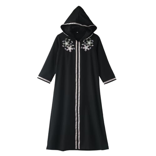 Kids Girls Abaya Muslim Eid Dress Gold Embroidered Lace Hooded Maxi Kaftan Robe Islamic Dubai Prayer Clothes - color: A-black, size: 6 Years