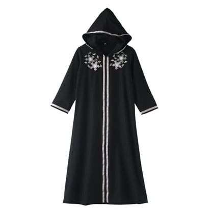 Kids Girls Abaya Muslim Eid Dress Gold Embroidered Lace Hooded Maxi Kaftan Robe Islamic Dubai Prayer Clothes - color: A-black, size: 10 Years