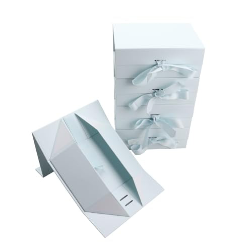 Magnetic Gift Box L11.5*W8.6*H4.2inch Ribbon Foldable Gift Packaging Boxes - color: Light Blue, size: Large-L11.5*W8.6*H4.2inch