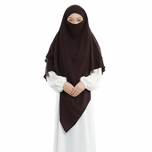 Khalat Muslim Prayer Hijab - 2 Layers Soft Breathable Islamic Dubai Women's Instant Long Hijab - color: Dark Brown
