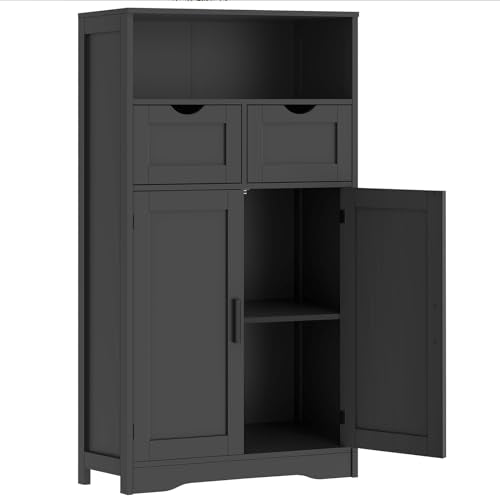 Iwell Storage Cabinet with Doors & Shelves, Kitchen Pantry Cabinet, Bathroom Cabinets for Living Room, Kitchen, Laundry, Black - color: Black, size: 42.5"H