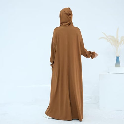 Muslim Dress for Women Pakistani Kaftan Abaya Robe Arabic Islamic Prayer Clothes Dubai Outfits - color: Coffee